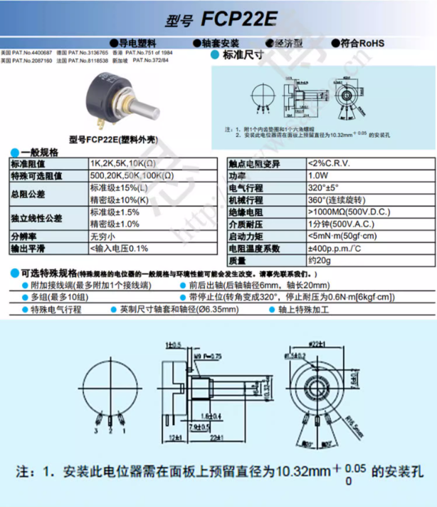 Potenziometro originale Sakae FCP22E 2K attacco boccola 1 Potenziometro originale Sakae FCP22E 2K attacco boccola 1