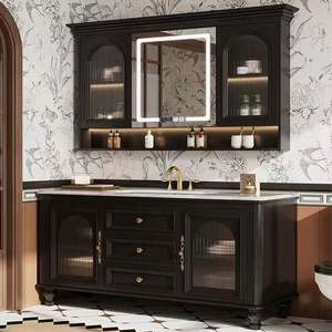 Hot Sale Classic American Style Solid Wood <b>Bathroom</b> Cabinet Floor Standing Single <b>Bathroom</b> Vanity with Mirror - Product Image 2