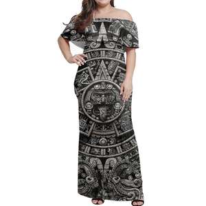 Sublimation personnalisée robes mexicaines décontractées vente en gros concepteur mexique <span class=keywords><strong>aztèque</strong></span> mexicain <span class=keywords><strong>tatouage</strong></span> épaules dénudées robe d'été extensible Maxi - Product Image 2