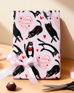 Original romantic pink cute black cat lithographic <b>paper</b> <b>packaging</b> <b>paper</b> for Valentine's Day - Product Image 5