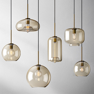 Lampade a Sospensione LED Nordiche Moderne Minimaliste E27 in Vetro Rotondo Color Cognac - Product Image 2