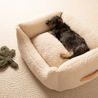 Nouveau Design Moderne Lit pour Chien, Mode Luxe Tissu Bouclé Laine pour Animaux de Compagnie, Lit Chien Chat avec Poignée en PU