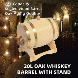 Barril de Cerveza de Roble Envejecido en Forma de Cilindro con Soporte, Tapón y Grifo, Sin Revestimiento, Hermético, para Cerveceros, Destiladores y Productores de Vino - Product Image 2