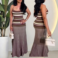Robe d'été tendance J4127 pour femmes, robe longue à imprimé rayé, robe élégante africaine pour femmes, robe longue à la mode