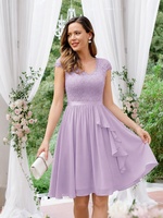 Robe Courte de Demoiselle d'Honneur Lavande pour Femme Grande Taille, Sexy, Col en V, Plissée, Coupe Évasée, Robe de Soirée de Bal, Vente en Gros Usine, Personnalisation OEM ODM