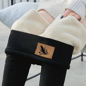 Mallas cálidas de lana de cordero para invierno 2025, Pantalones térmicos de terciopelo con forro polar para mujer, Pantalones gruesos de felpa de cintura alta, Pantalones - Product Image 2