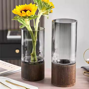 थोक ग्लास <span class=keywords><strong>vase</strong></span> सजावटी नए डिजाइन ग्लास <span class=keywords><strong>vase</strong></span> सजावट के लिए लकड़ी के स्टैंड के साथ लकड़ी के स्टैंड के साथ - Product Image 6