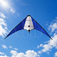Cerf-volant de sport Delta à double ligne de qualité supérieure, personnalisé, écologique, avec cadre en fibre de verre bleu/blanc, pour enfants et adultes