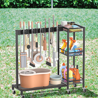 Rangement pour outils de nettoyage de jardin avec roues Balai de cour Triage de garage Support de rangement mobile