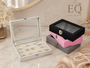 Custom Logo Velvet Square Jewelry Organizer Box with Glass Lid Snap Closure Multi Slot <b>Storage</b> for <b>Rings</b> Earring jewelry <b>storage</b> - Product Image 1