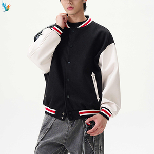 Veste bomber streetwear oversize à manches en cuir blanc, veste varsity noire en mélange de laine <span class=keywords><strong>pour</strong></span> <span class=keywords><strong>homme</strong></span> - Product Image 4