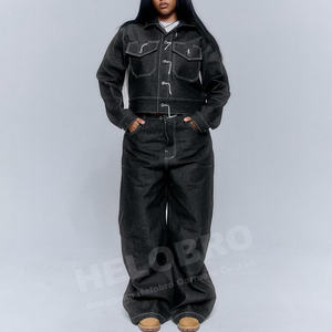 Set di Abbigliamento Personalizzato con Giacca in Denim Ricamata e Pantaloni <span class=keywords><strong>Oversize</strong></span> in Denim Pesante per Uomo - Product Image 3