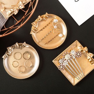 European Style Jewelry Tray 9.5x9.5 Cm <b>Gold</b> Bow Design For Necklace Ring Storage <b>Bedroom</b> Decorative <b>Accessory</b> Organizer - Product Image 3