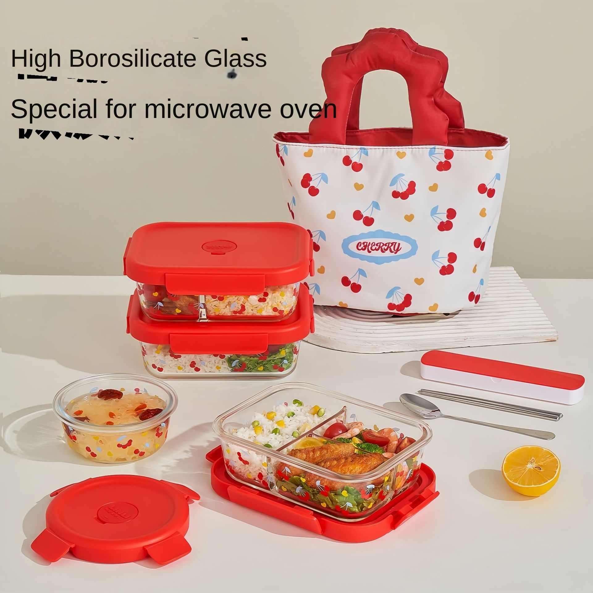 Fresh-Keeping Printing Cartoon Style Glass Lunch Box Lid Microwave Safe Dishwasher Safe Large Capacity Bento Food Storage view 2
