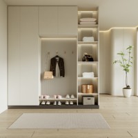 Meuble à chaussures laqué bicolore contrastant pour entrée d'appartement au style jeune et tendance, décoration intérieure branchée assortie