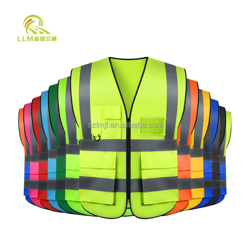 Jaket keselamatan reflektif tinggi dengan kantong ritsleting ans 100% poliester rompi keselamatan lalu lintas
