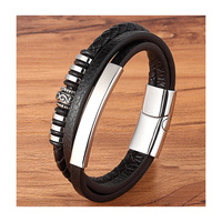 Bracelets en cuir véritable avec fermoir magnétique en acier inoxydable pour hommes, bracelet en cuir multi-couches, bijoux cadeau