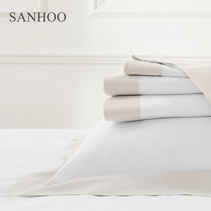 SANHOO 베스트 세일 럭셔리 호텔 테두리 디자인 침대 시트 순면 400TC 새틴 테두리 침구 이불 세트 - Product Image 3