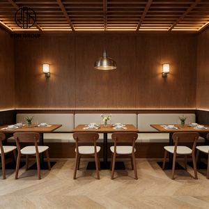 Juego de Mesa y Sillas de Madera Cuadradas para Restaurante o Cafetería de Comida Rápida, con Asientos Tapizados en Cuero Estilo Madera Natural Moderna - Product Image 5