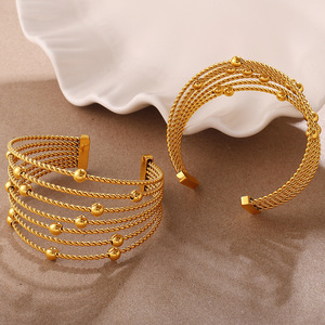 Fashion Beaded <b>Bracelets</b> Multi Layer Twisted Rope Ball Design Open <b>Cuff</b> Gold Zinc Alloy Unisex Jewelry - Product Image 3