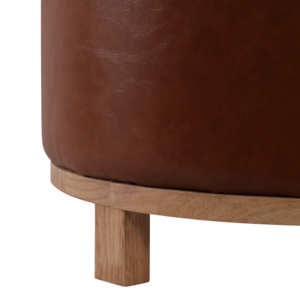Pouf ottoman rond moderne en similicuir marron avec pieds en bois, repose-pieds, tabouret, meuble de décoration pour chambre et salon - Product Image 5