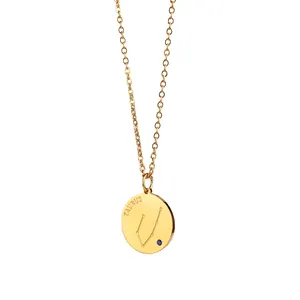 18K 금도금 스테인레스 스틸 여성용 목걸이 라운드 디스크 동전 새겨진 점성술 초커 보석 선물용 맞춤형 로고
