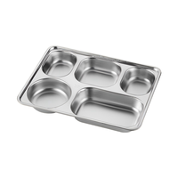 Plateau en acier inoxydable 304/201, 4 à 5 compartiments, plateau rectangulaire classique en métal pour servir des en-cas lors de fêtes