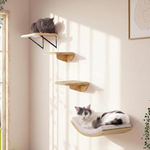 Arbre à chat mural en bois écologique au design moderne, motif végétal, pour grimper, sauter et s'asseoir - Product Image 1