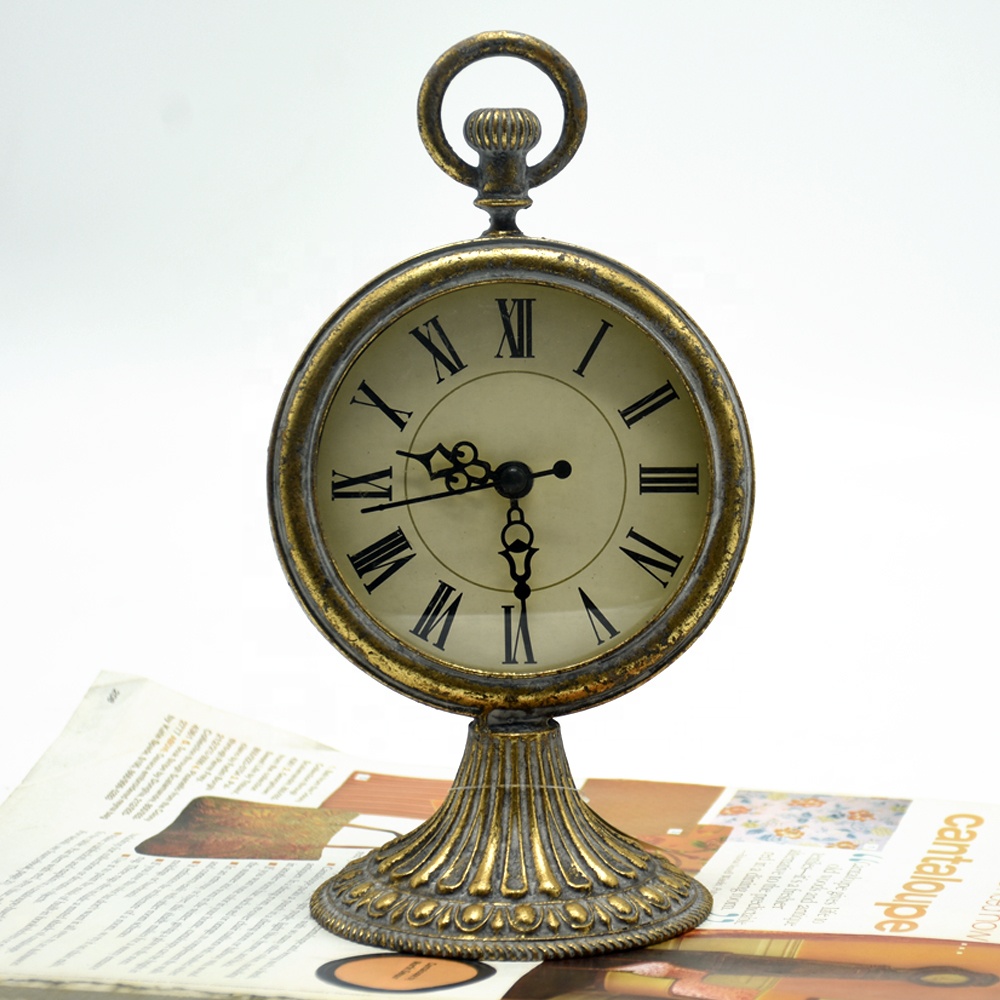 Horloge de bureau à piles en étain décoratif doré français antique pour salon étagère de salle de bain horloge de Table de manteau Vintage