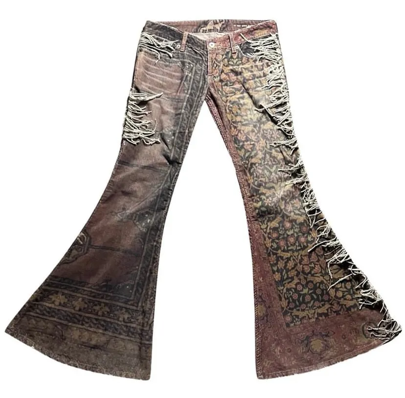 ZHUO YANG CARMENT Fashion corduroy men's pants cool dyed patterns high street pants flare trousers for men