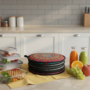 Bolsa Redonda para <span class=keywords><strong>Pizza</strong></span> Reutilizable - Bolsa Térmica Plegable para Entrega de <span class=keywords><strong>Pizza</strong></span> y Picnic, Diseño Boho Mandala de Doble Cara - Product Image 4