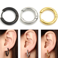Pendientes de Aro de Acero Inoxidable de 2.5mm de Grosor, Redondos, Simples, Dorados y Negros, para Piercing Corporal, Tipo Huggie Hueco, de Venta Caliente