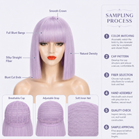 Perruque synthétique courte bob lavande pastel de 12 pouces avec frange, résistante à la chaleur, pour femmes, cosplay, usage quotidien, perruque complète, vente en gros