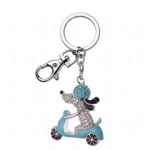 Portachiavi con Ciondolo a Forma di Cane in Cristallo e Scooter Azzurro, Accessorio per Chiavi - Product Image 2