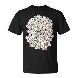 Camiseta Mahjong Tiles negra unisex para adultos, talla mediana, diseño gráfico, ropa informal - Product Image 1
