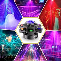 Oferta Especial: Exquisita Luz de Escenario de 150W con Seis Brazos, Láser RGBW, DMX512 de 24 Canales, Activación por Sonido, Control Remoto, para Fiestas, Discotecas, KTV, Bares, Clubes, Bodas, Proyector con Soporte de Personalización OEM