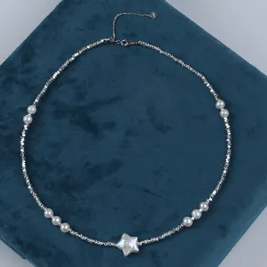 Zhuji Wholesale Black Gallstone Jewelry Necklace For Women With Pearl Pendants
