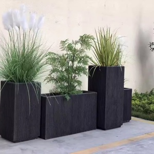 Maceta Moderna de Fibra de Vidrio Acanalado, Maceta Rectangular Grande de Resina para Jardín, para Exteriores - Product Image 3