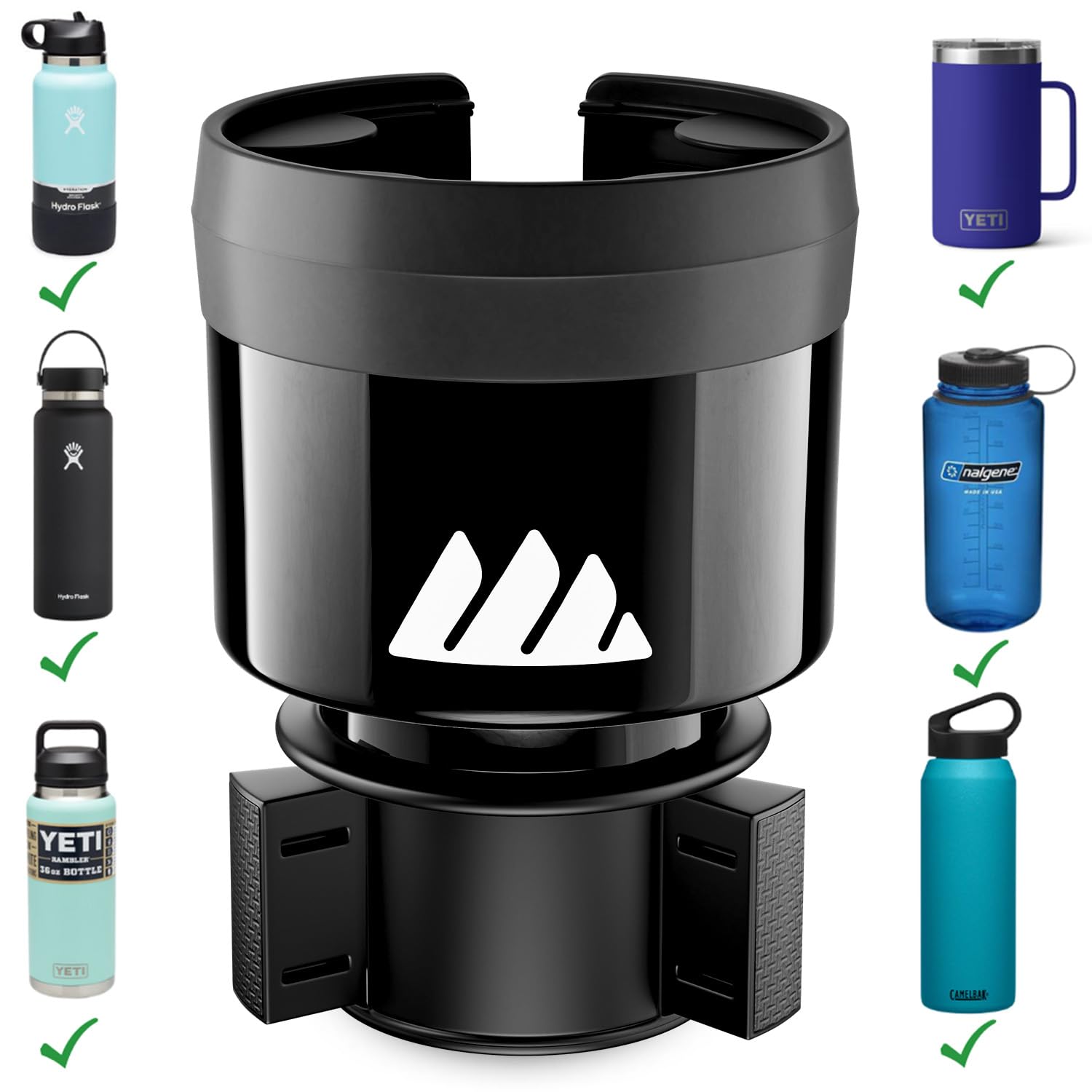 Car Cup Holder Expander Organizer - Universal Adjustable Base for Large Bottles Cups - Qilin Auto Pa