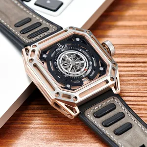 Relógio mecânico de luxo masculino esqueleto aço inoxidável automático impermeável relógios de pulso melhor presente para homens