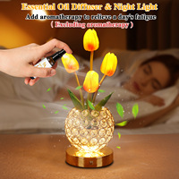 Dekorasi Kamar Tidur Meja Lampu Meja Vas Kristal Bunga Melati Buatan Tiga Warna Peredupan Sentuh Kontrol Isi Ulang Lampu Malam