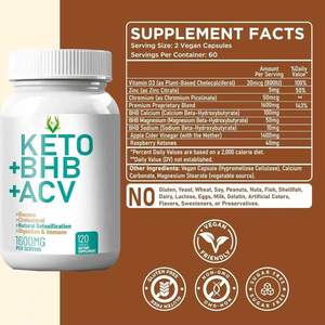 OEM ODM Keto BHB ACV Cápsulas 1600mg Vitamina D3 Zinc Vinagre de sidra de manzana Soporte Energía Pérdida de peso ACV Cápsulas adelgazantes - Product Image 2