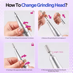 Máquina perforadora de uñas de 45000 RPM, lijadora de Gel para esmalte de uñas portátil, torno eléctrico profesional para uñas con pantalla LCD, herramientas para decoración de uñas - Product Image 6