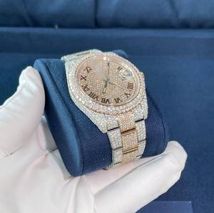 White Rose Gold-Plated Stainless Steel Band <b>Watch</b> with VVS Moissanite Diamond Luxury <b>Waterproof</b> <b>Mens</b> Quartz Wristwatch - Product Image 2