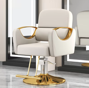Nouvelle chaise de salon en métal électro-plaqué blanc, pour couper les cheveux, colorer les cheveux, rehausser les cheveux, simple, en cuir, peut être placée à l'envers, chaise de barbier - Product Image 2