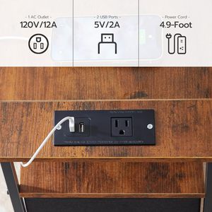 American Style Side Table With Double Drawers 48x30x60cm Storage <b>Shelf</b> For Living Room <b>Bedroom</b> USB Socket Coffee Brown - Product Image 4