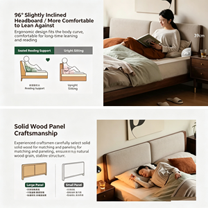 Cama Moderna de <span class=keywords><strong>Madera</strong></span> de Teca Birmana con Doble Base de 1.8m, Cama <span class=keywords><strong>Flotante</strong></span> Doble para Dormitorio Principal, Estilo Nórdico Minimalista - Product Image 3