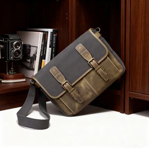 Производитель OEM/ODM холст + натуральная кожа сумка для камеры в винтажном стиле мужская кожаная сумка-портфель прочная сумка-мессенджер для путешествий - Product Image 6
