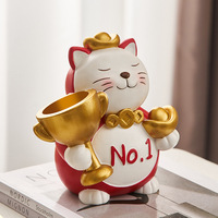 Ornement en résine Chat porte-bonheur créatif style dessin animé - Cadeau idéal pour les enseignants, fêtes de fin d'année, cérémonies de récompenses de la Journée des enseignants