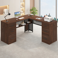 Bureau en L moderne et luxueux sur mesure avec 6 tiroirs, bureau en L réversible en bois avec étagères de rangement, mobilier de bureau à domicile